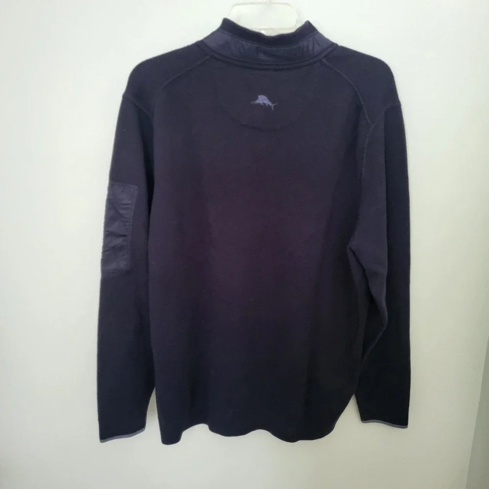 Tommy Bahama Island Zone Men XL Blue Sweater Mock Neck Zip Pocket On Sleeve
